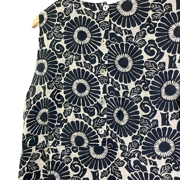 FLAX Banded Simplicity Midnight Print Floral Navy Blue White Dress Linen - Picture 6 of 11